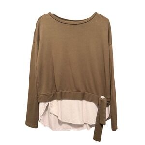 LOFT Petites Olive Green Layered Look Tie Waist Long‎ Sleeve Top Large Petite